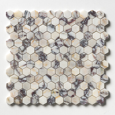 Calacatta Picasso Honed Hexagon 1x1 Marble Mosaic 11 5/8x12 3/8