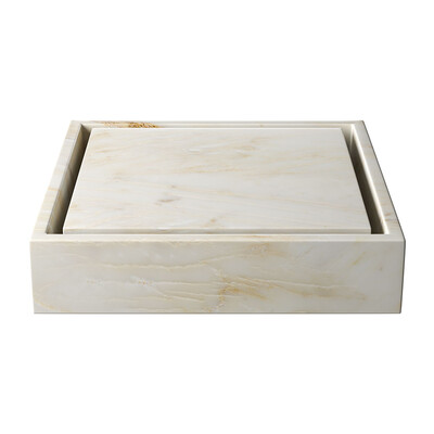 Calacatta Amber Honed Bauhaus Marble Sink 20x20