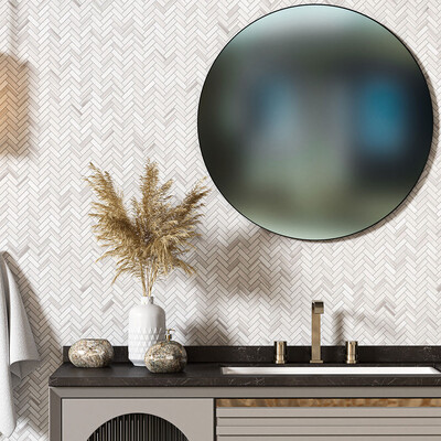 Frost White Honed Herringbone 5/8×2 Marble Mosaic 12 1/8×13 3/8 (MS01704)