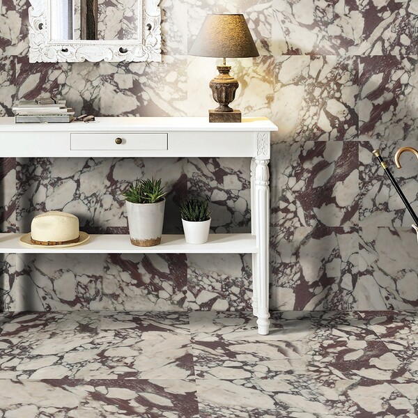 Veined purple and white marble tiles