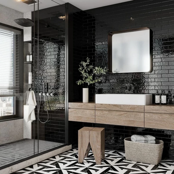 black rustic bathroom wall tile