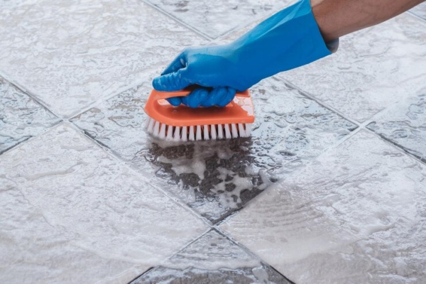 cleaning floor tiles